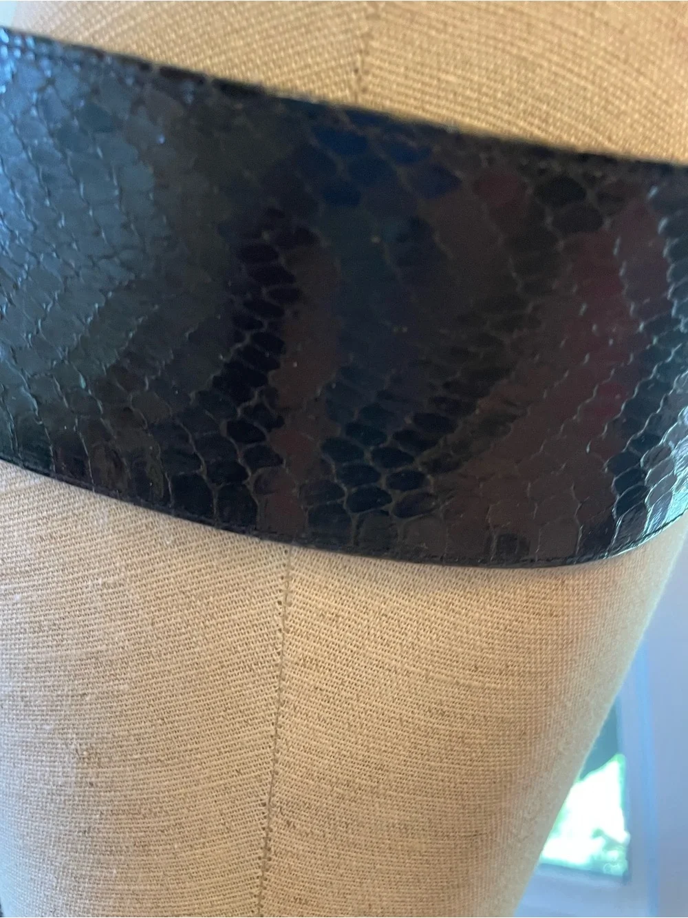 Black Snake Skin Leather Statement Belt with Gold Buckle